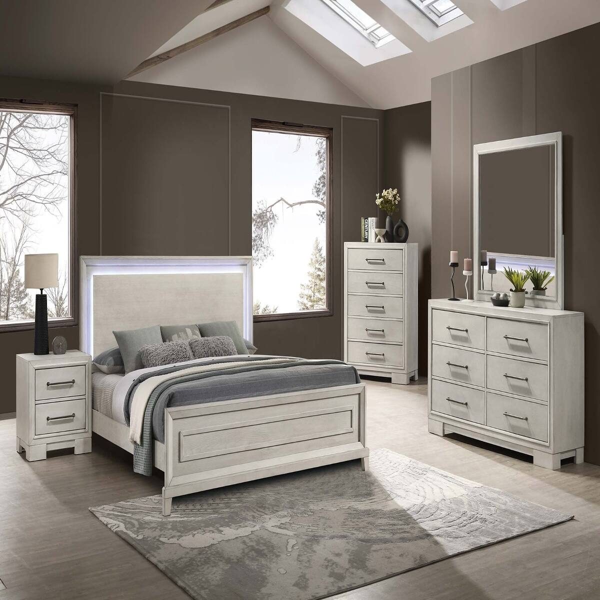 Angle. Loheer - Loheer Modern Farmhouse Nightstand, Antique White Wood Bedside Table, 22-Inch Wide - Antique White.