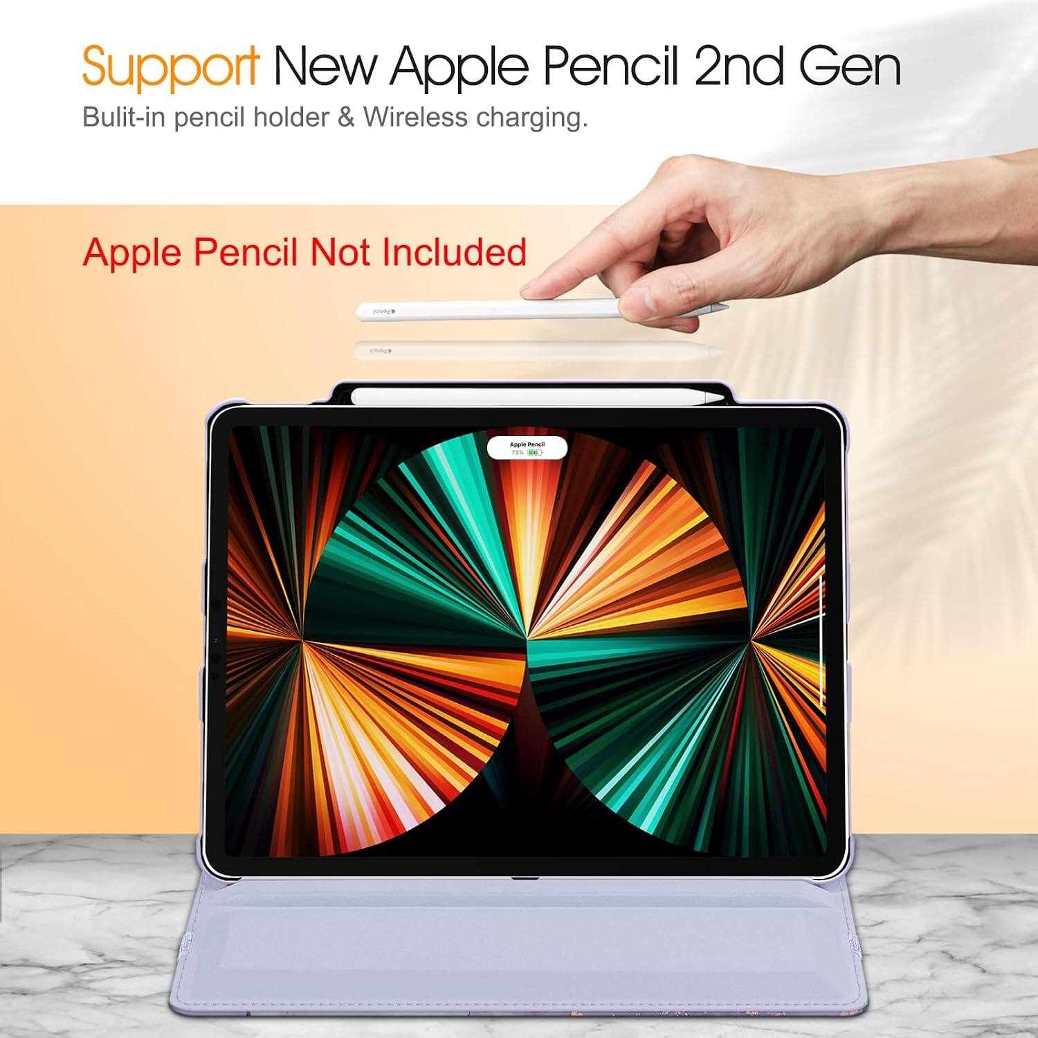 Support New Apple Pencil 2nd Gen  
Built-in pencil holder & Wireless charging.  
Apple Pencil Not Included