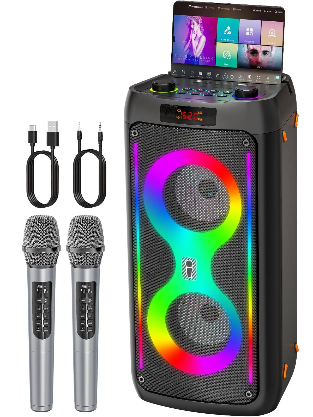 GlowWise - PA System & Karaoke Machine w/2 Wireless Mics, Disco Lights, Portable BT Speaker, Support USB/TF/REC, Ideal Gift - Blank