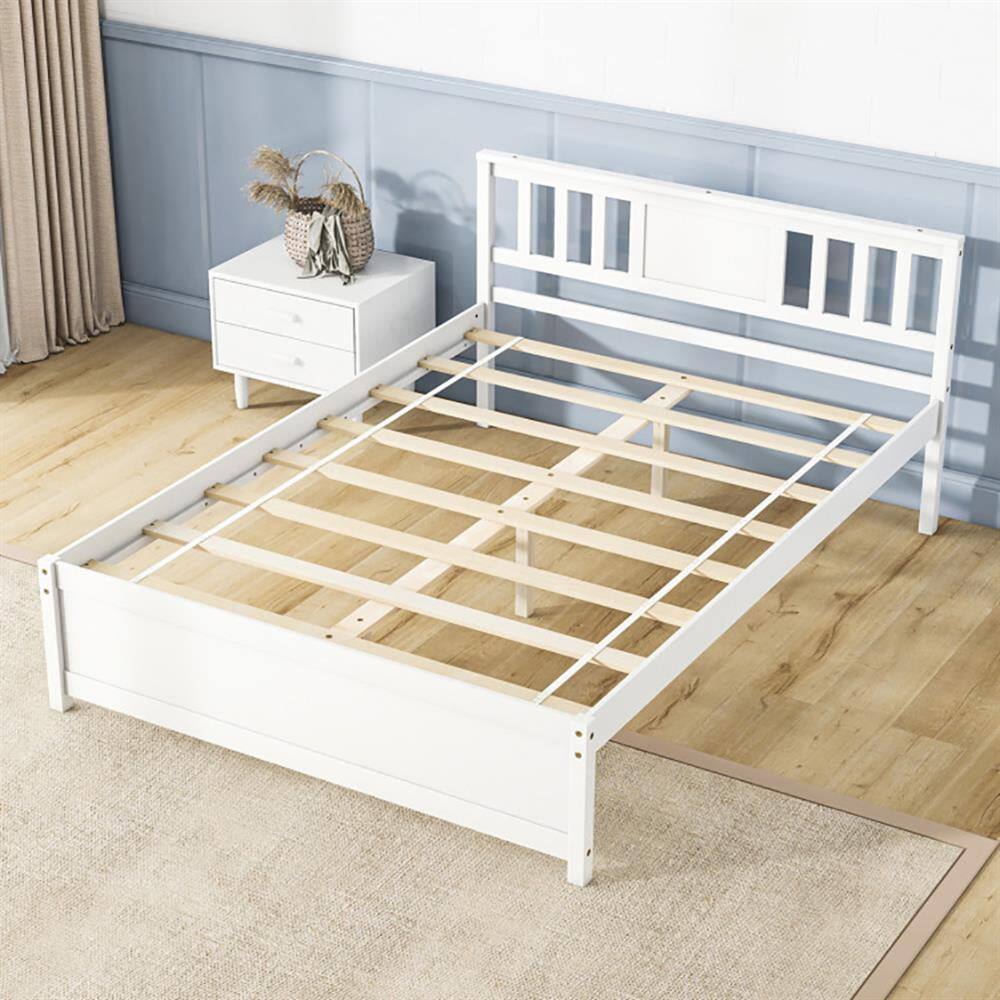 Angle. Kadyn - Platform Bed Frame Bedroom Bed FrameWooden Platform Bed with Headboard and Wood Slat Support WhiteFull Size - White-Full.