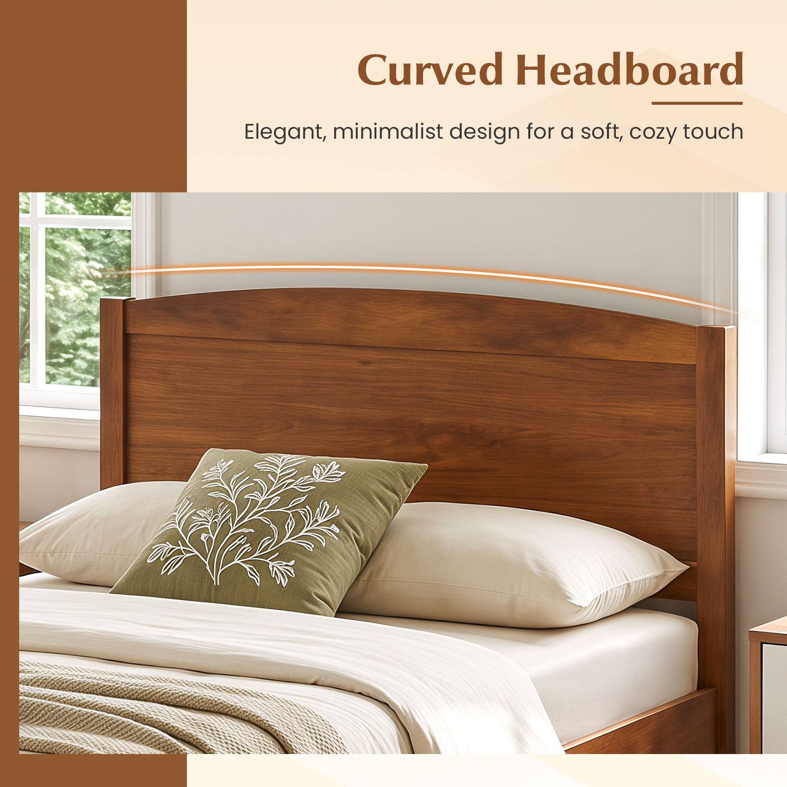 Curved Headboard  
Elegant, minimalist design for a soft, cozy touch