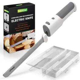 NutriChef - Cordless Electric Knife, Easy ON/OFF Function, Lightweight, Grey, for Meats & Bread (NUELREKN3) - White