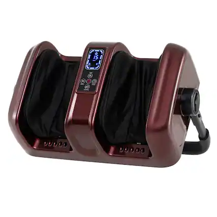 Front. HONGGE - Shiatsu Foot and Calf Massager with Heat, Remote Control, and 360-Degree Stand - Red & Black.