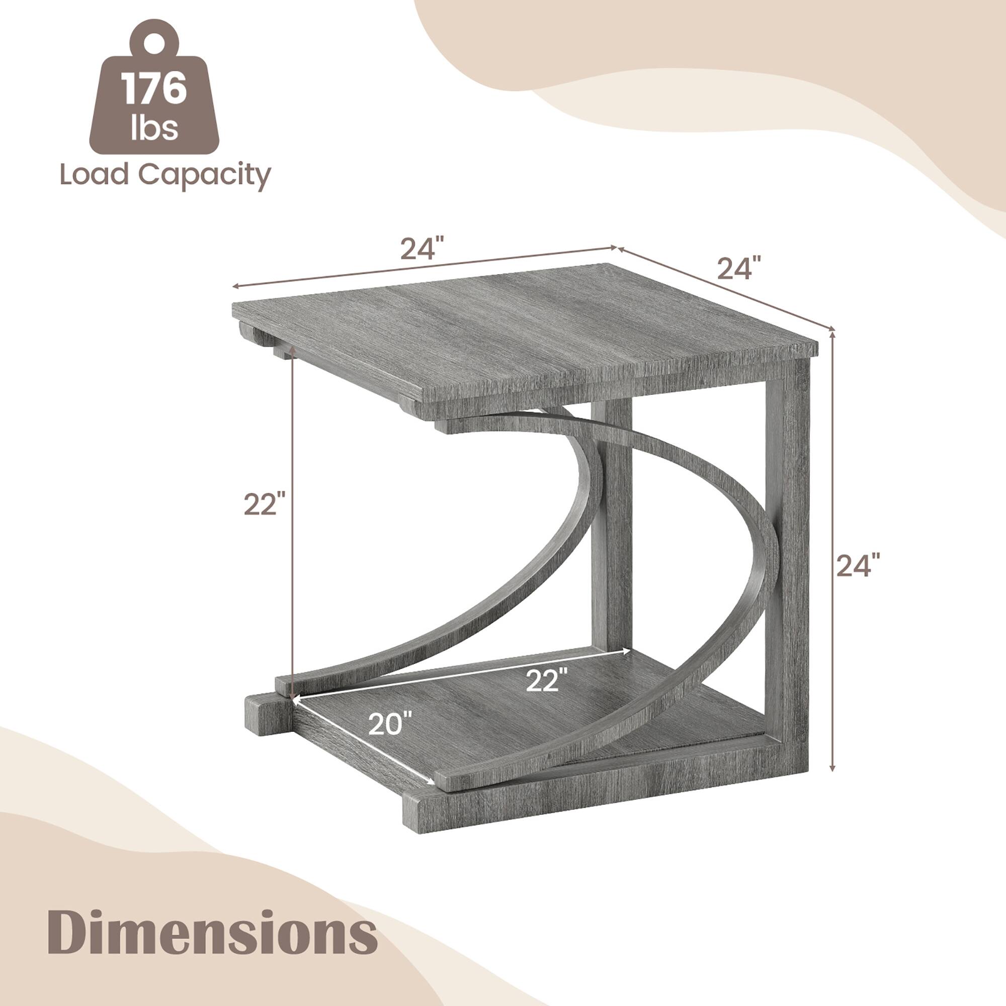 176 lbs Load Capacity

Dimensions:
- 24" (width)
- 24" (depth)
- 22" (height from base to table surface)
- 20" (height from base to shelf)
- 22" (shelf width)
- 24" (shelf depth)