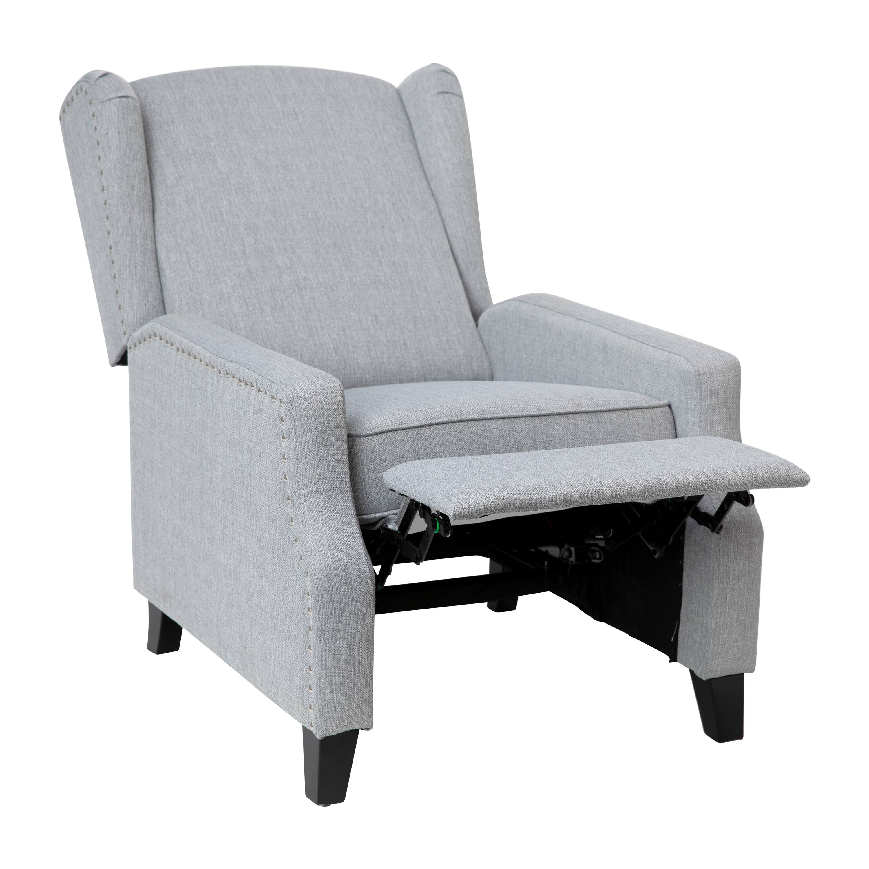 Alt View 8. Emma + Oliver - Leeds Fabric Upholstered Easy Push Back Recliner - Classic Wingback Design with Nailhead Accent Trim and Footrest - Gray.
