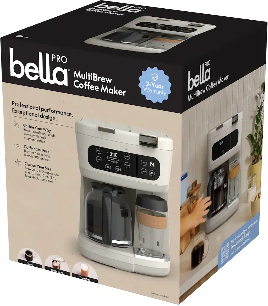 Single Brew bella PRO MultiBrew 12 Cup Drip & Single Serve Coffee Maker Oatmilk ...