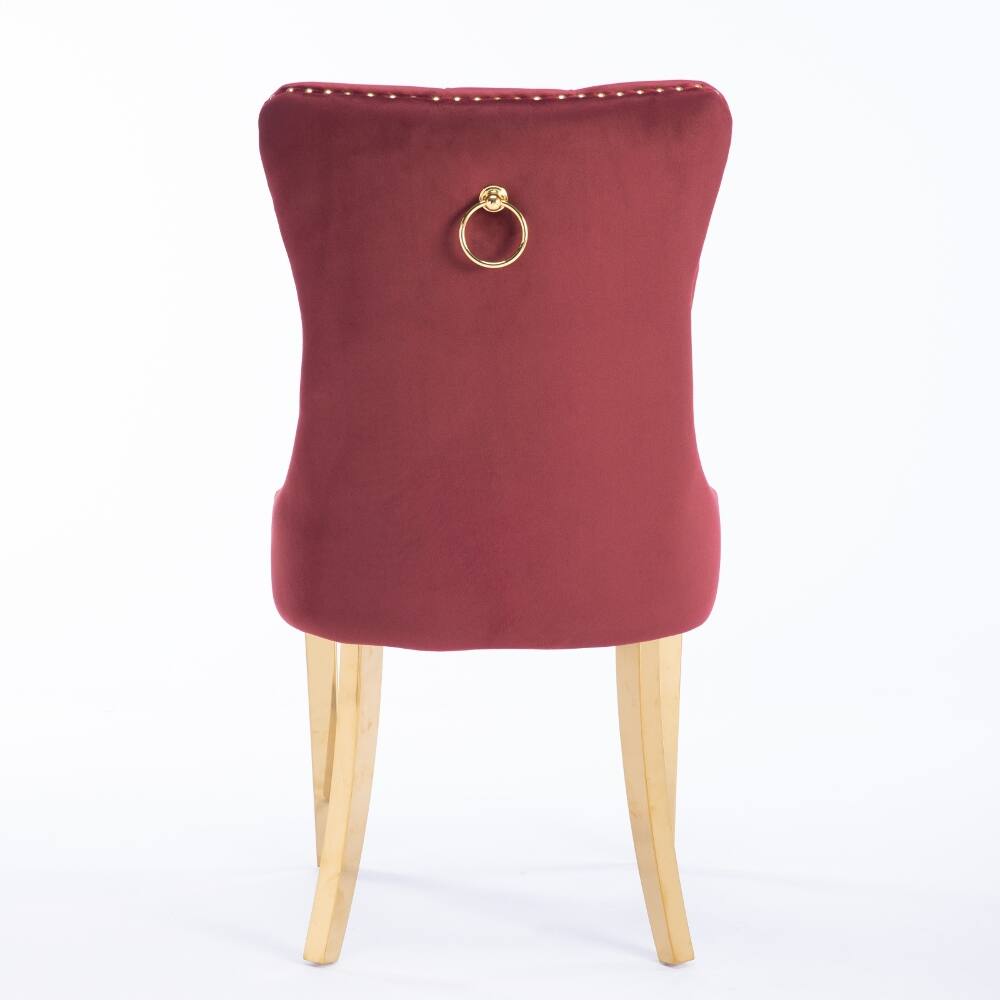 Alt View 3. Loheer - Loheer Velvet Dining Chairs Tufted Burgundy Upholstered Set of 2 with Gold Legs - Burgundy.