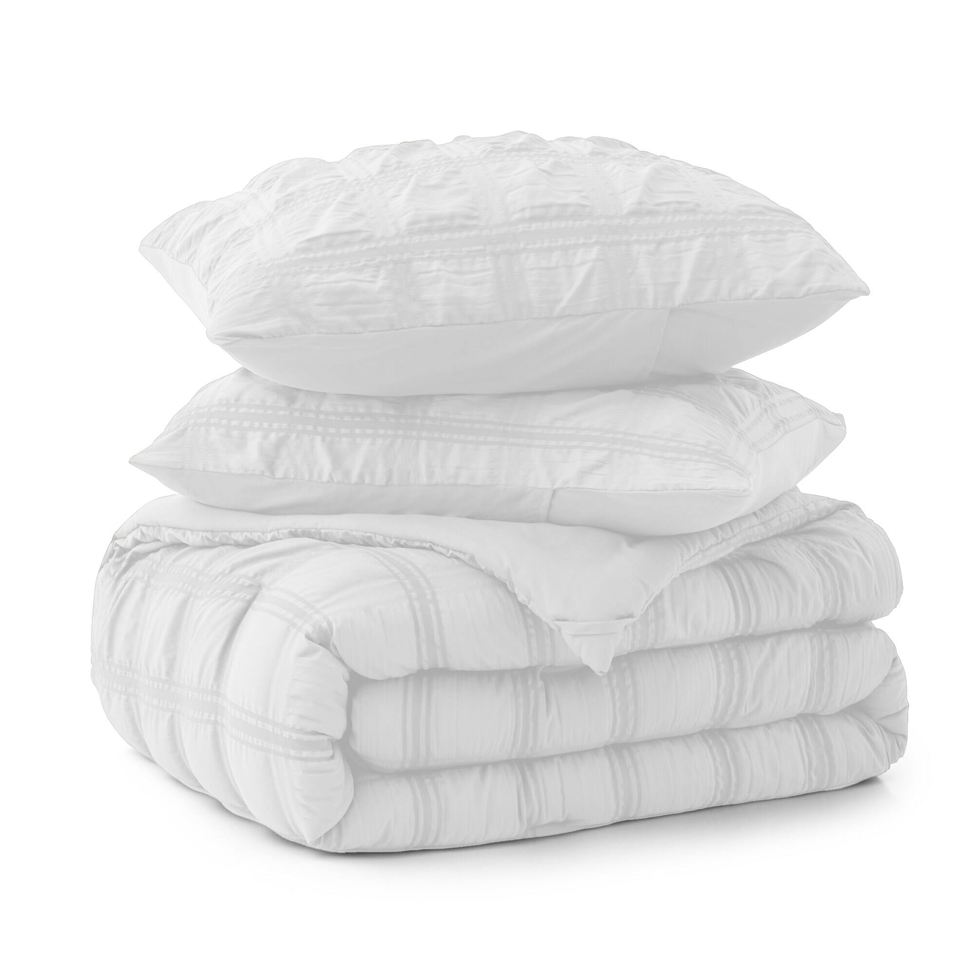 Back. Peace Nest - Peace Nest 3 Piece Seersucker Bubble Ruffled Chic Comforter Set - White.