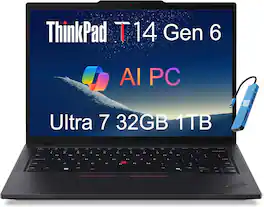 Lenovo - Upgraded - ThinkPad T14 Gen6 14" FHD+ Business Laptop - Intel Core Ultra 7 with 32GB Memory - 1TB SSD - Windows 11 Pro - Jet Black