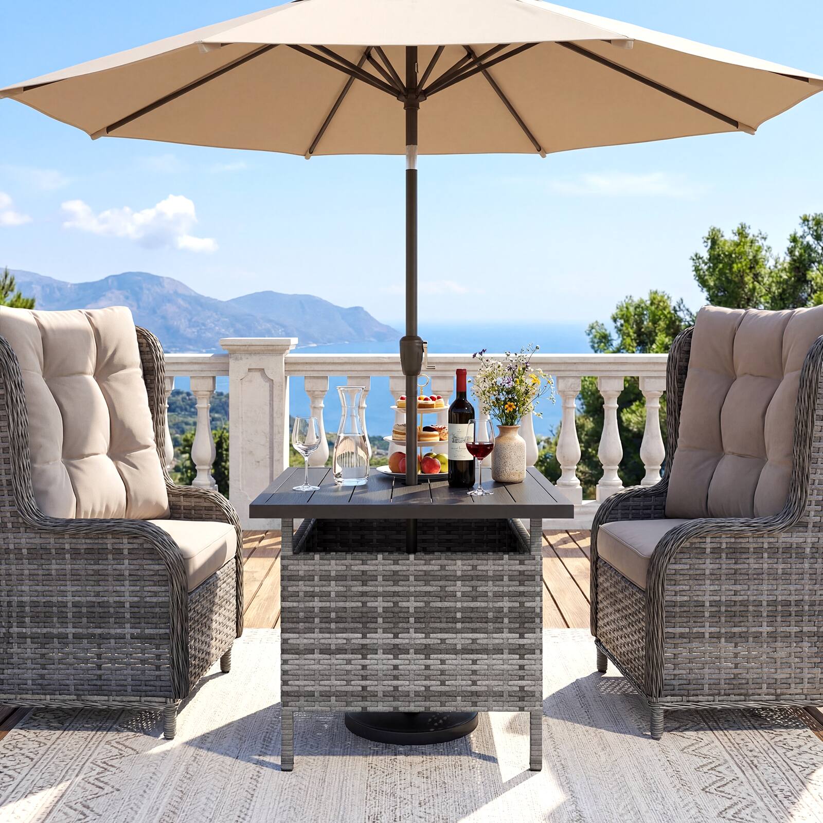 Alt View 4. Gymax - Gymax 22'' Patio Rattan Square Side End Table Garden Bistro Umbrella Stand Table W/Hole Mix Gray - Gray.