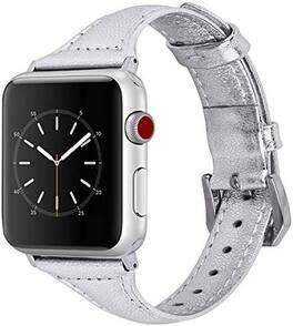 Worryfree Gadgets - Genuine Leather Replacement with Apple Watch, - 42/44/45mm - Silver