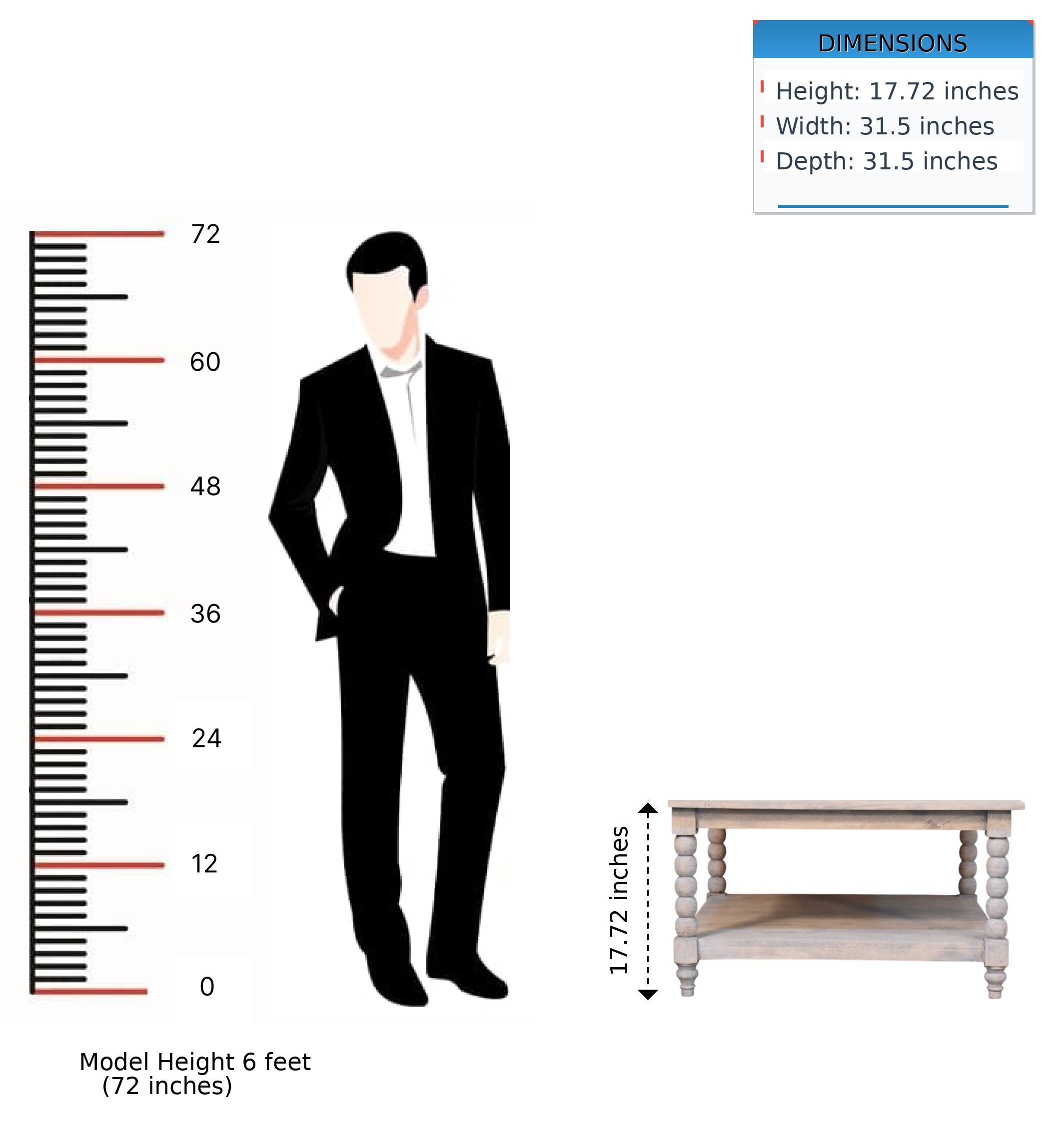 DIMENSIONS  
Height: 17.72 inches  
Width: 31.5 inches  
Depth: 31.5 inches  

Model Height 6 feet (72 inches)