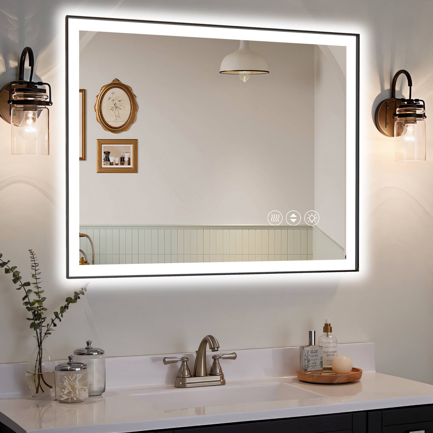 Front. TinyHomie - 40x32 Inch Frameless LED Bathroom Mirror Smart Mirror.