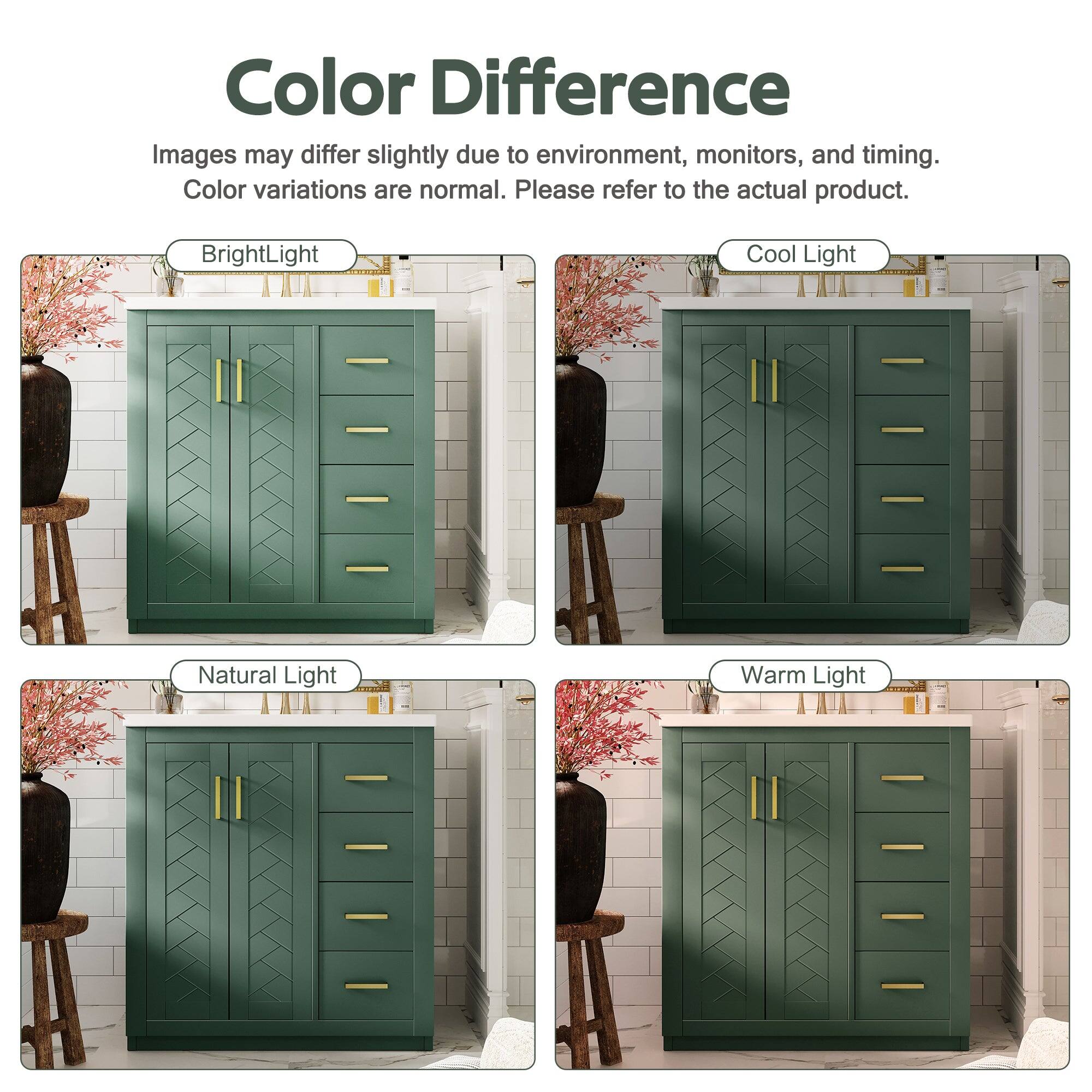 Color Difference  
Images may differ slightly due to environment, monitors, and timing.  
Color variations are normal. Please refer to the actual product.  

Bright Light  
Cool Light  
Natural Light  
Warm Light