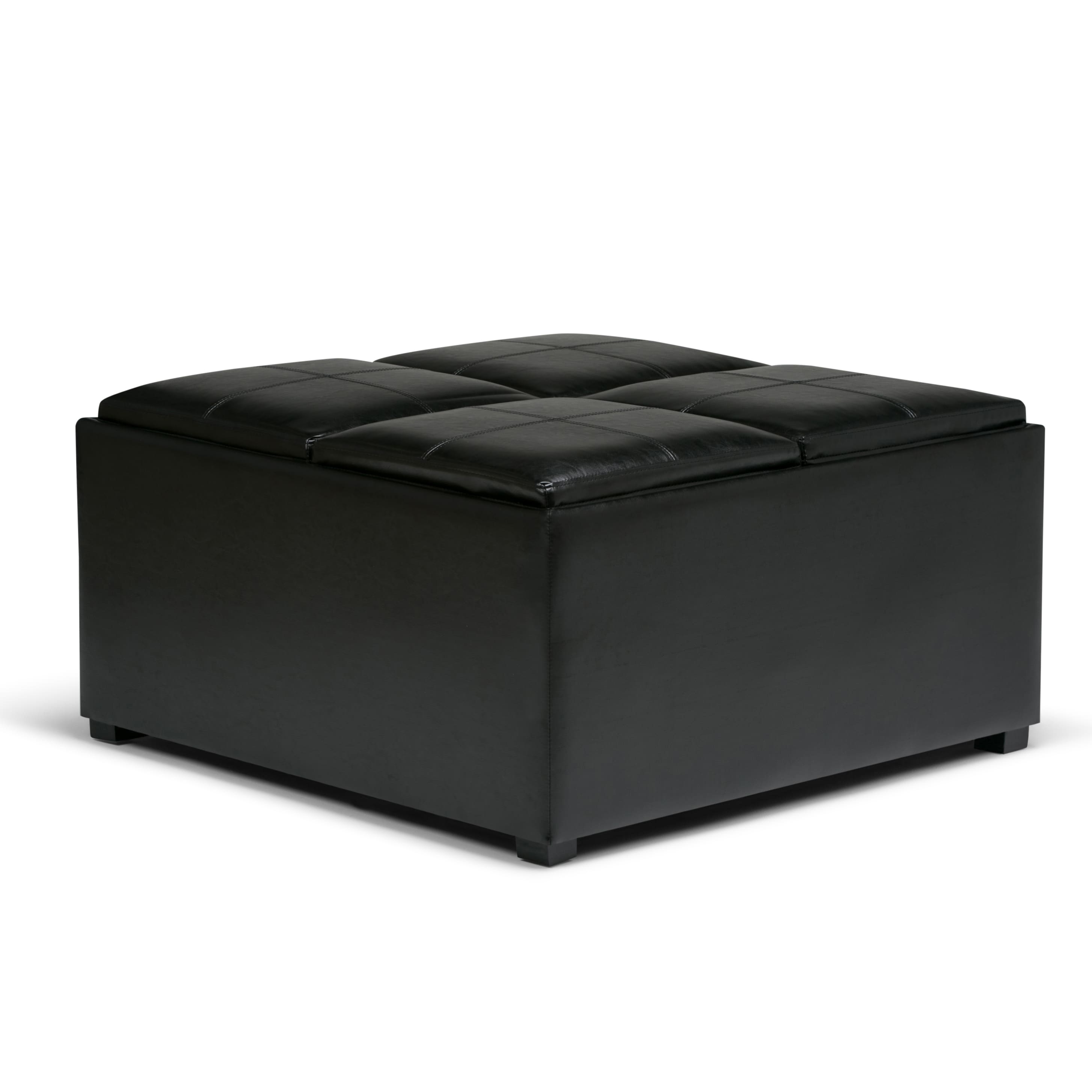 Front. Simpli Home - Avalon 35 inch Wide Square Coffee Table Storage Ottoman in Midnight Black Vegan Leather - Midnight Black.