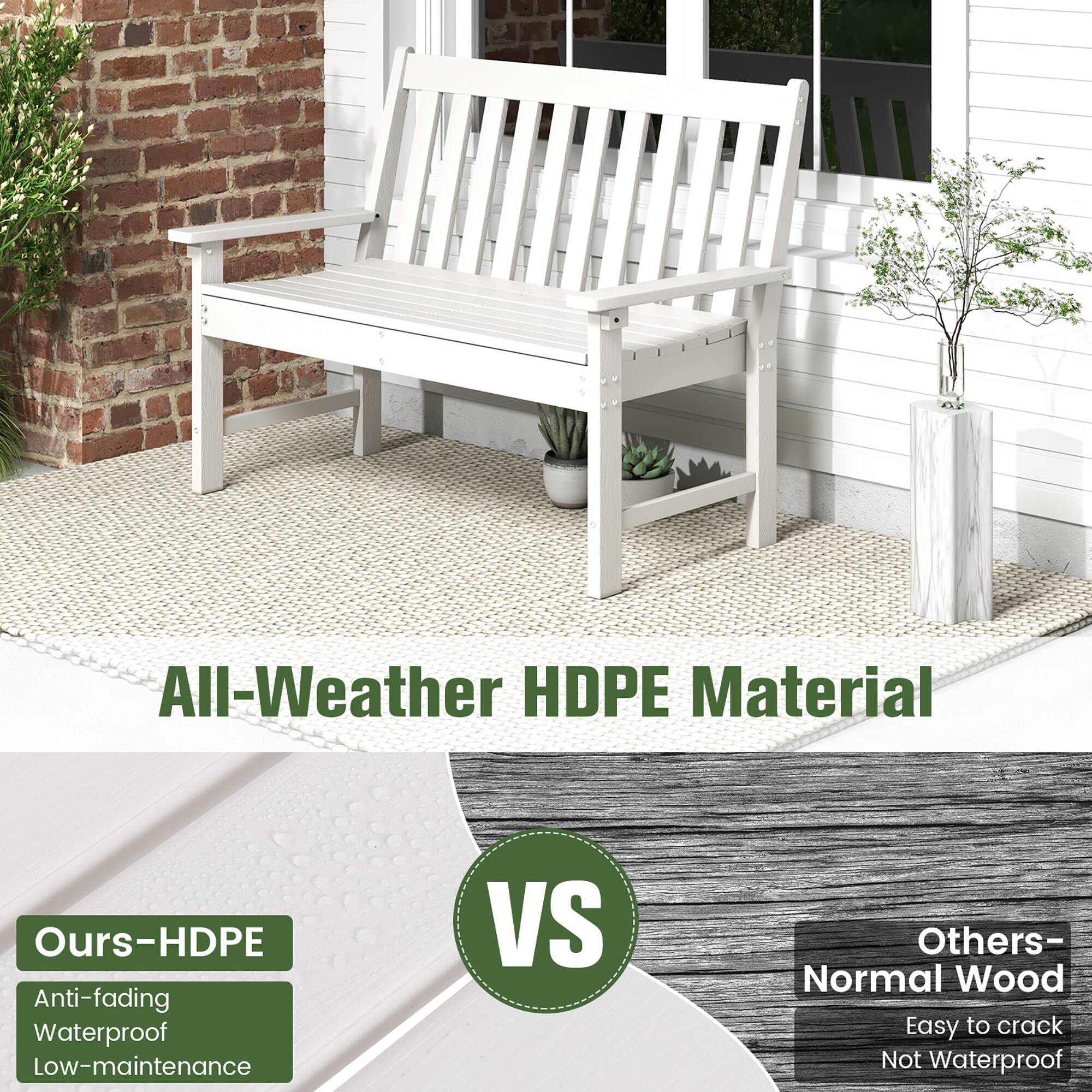 All-Weather HDPE Material

Ours-HDPE
Anti-fading
Waterproof
Low-maintenance

VS

Others- Normal Wood
Easy to crack
Not Waterproof