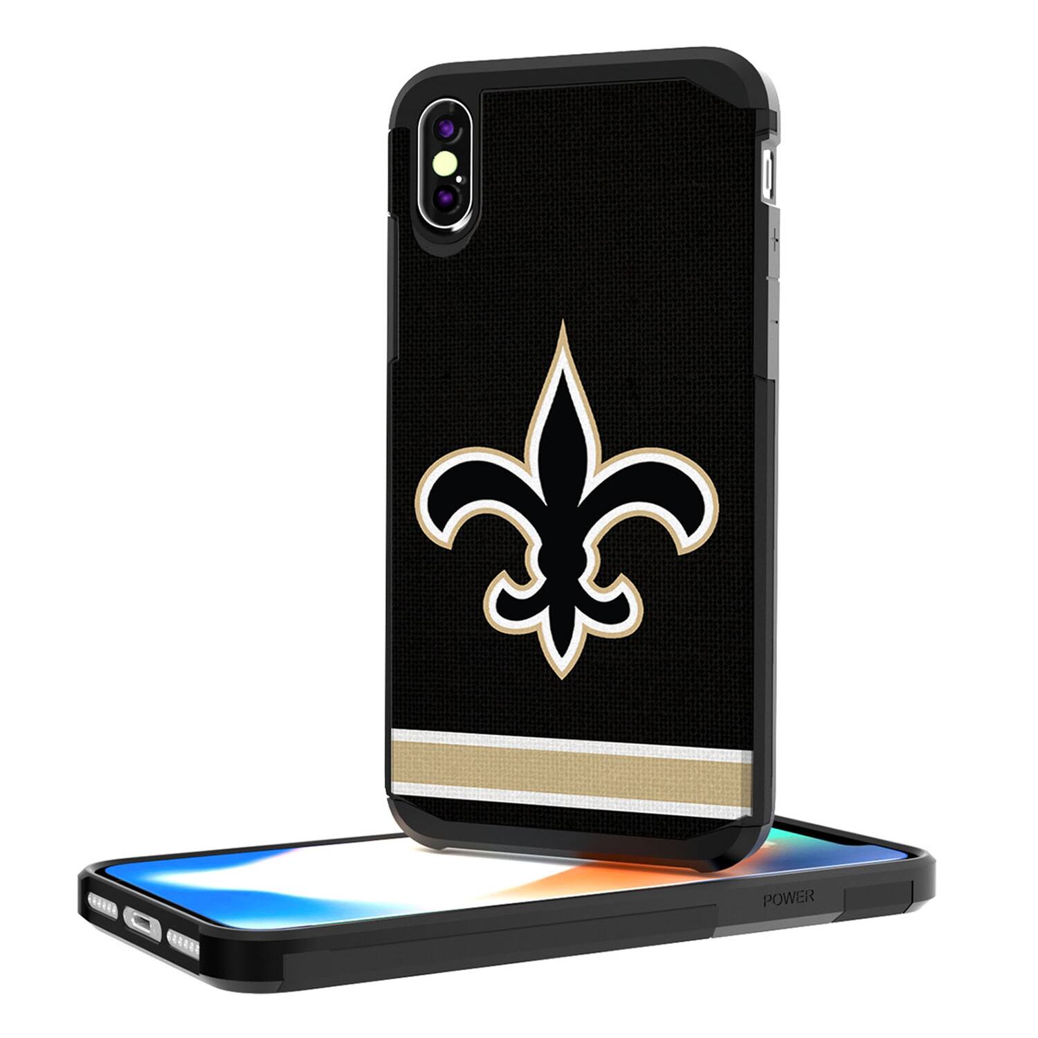 Alt View 2. Keyscaper - New Orleans Saints iPhone Rugged Stripe Design Case - 16 Pro - Multicolor.