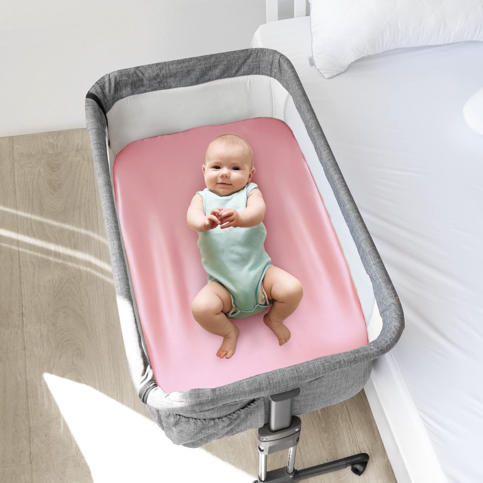 Alt View 3. MAGICAL RUBS - Bassinet Sheets For Girl Satin Bedside Sleeper To Fit Mika Micky&baby Delight&dream On Me&baby Joy Sheet Hair (33"x20... - Black Pack n Play Sheet 1.