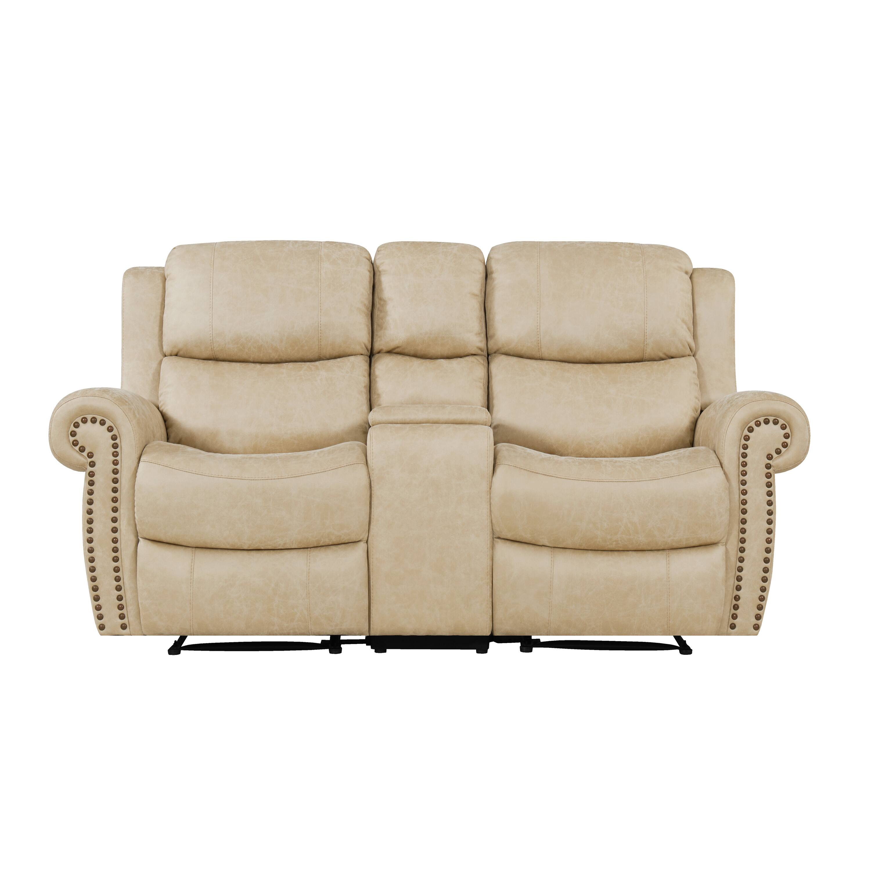 Front. ProLounger - Di'Onna Rolled Arm Distressed Faux Leather 2 Seat Wall Hugger Recliner Loveseat With Power Storage Console - Latte Tan.