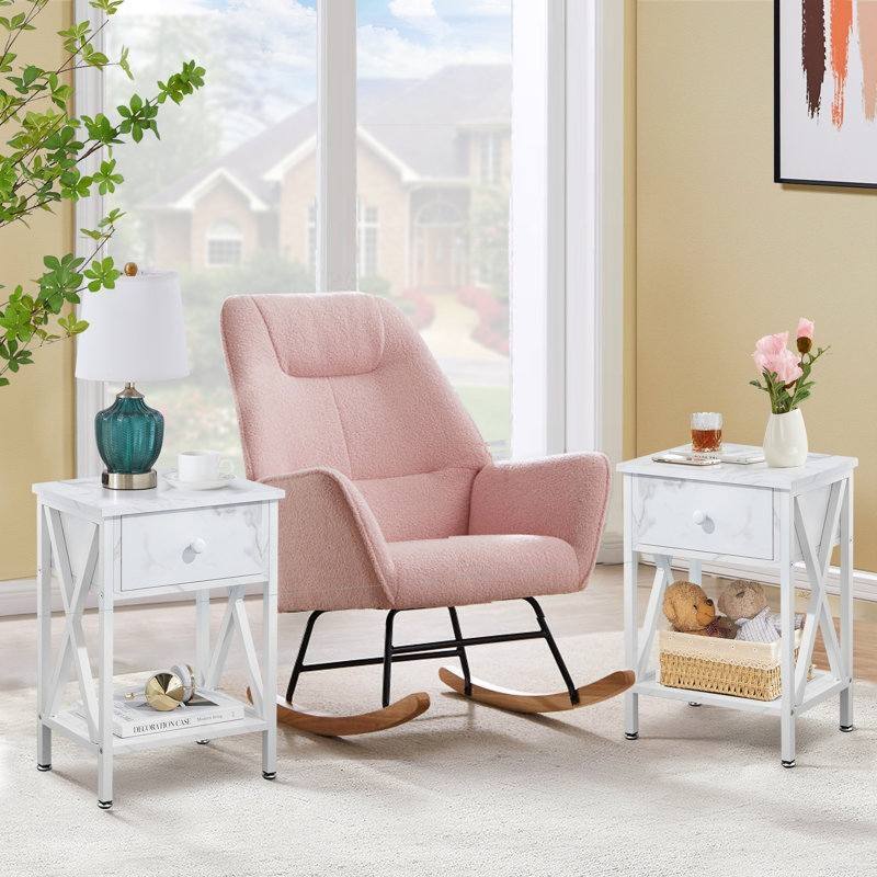 Angle. SlickBlue - Set of 2 1-Drawer Nightstands, Modern Bedside Tables for Bedroom - White.