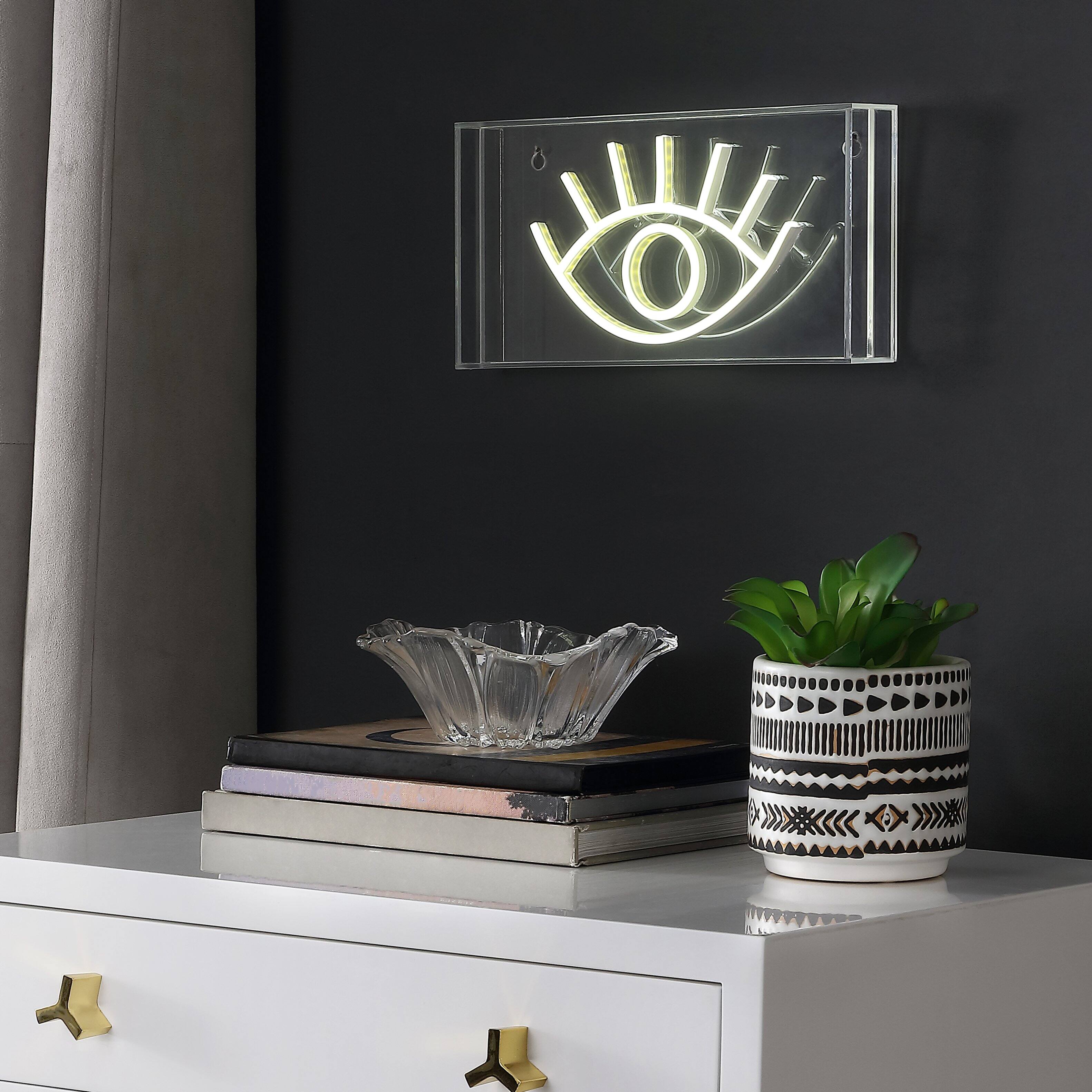 Alt View 6. Jonathan Y - Eye 11.8" Contemporary Glam Acrylic Box USB Operated LED Neon Light, Yellow - White.