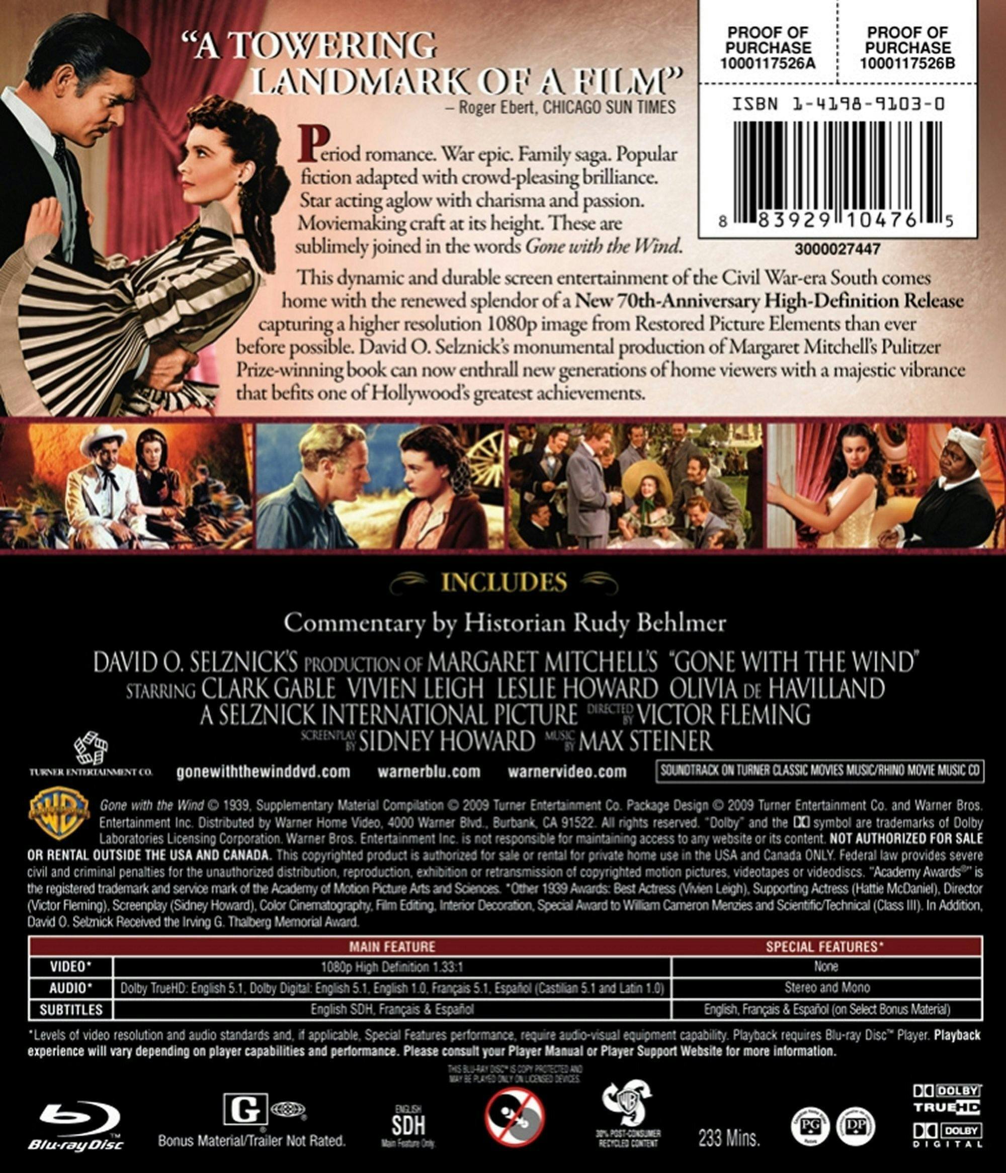 Back. Gone With the Wind [Blu-ray].