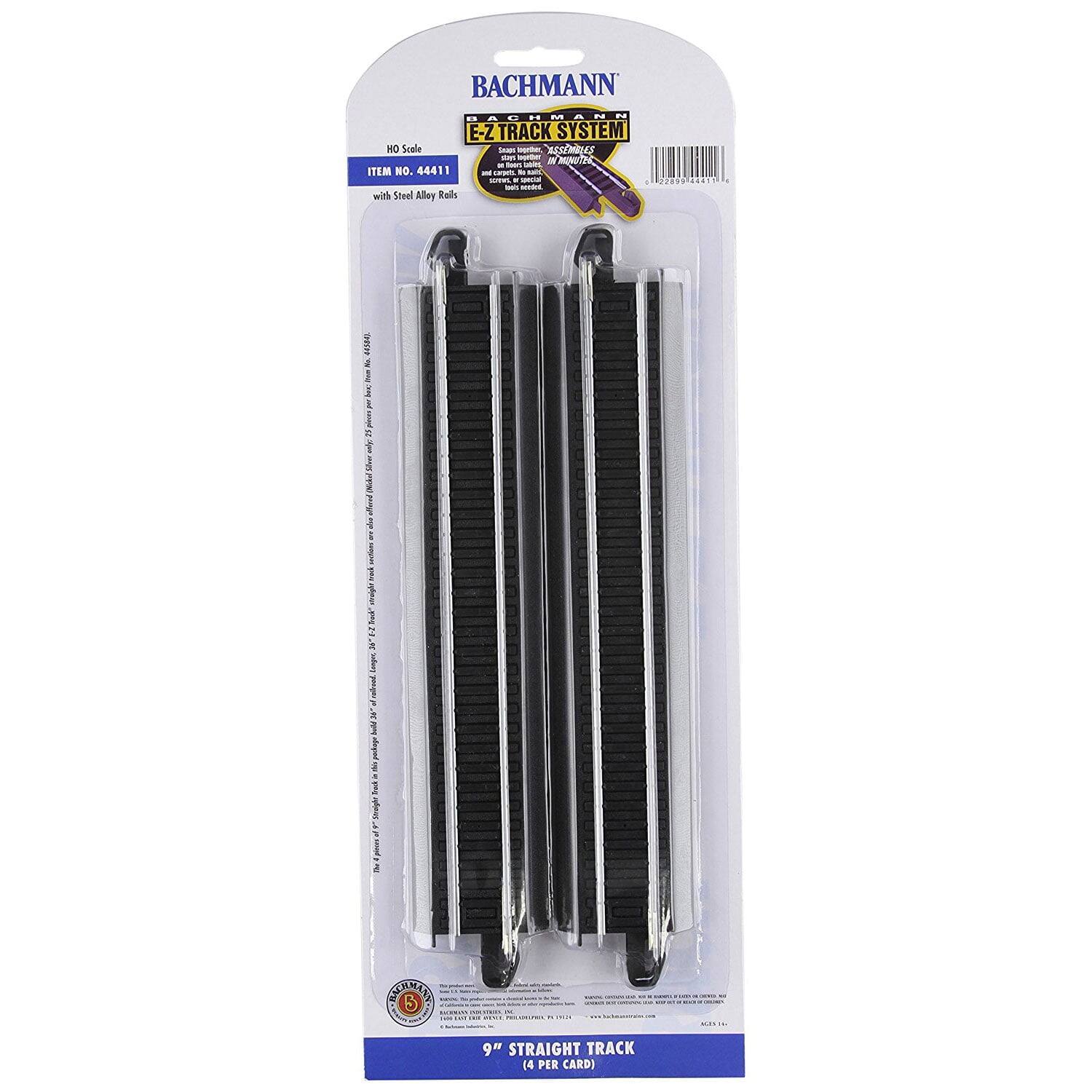 Bachmann  
E-Z Track System  
HO Scale  
Item No. 44411  
with Steel Alloy Rails  
9" Straight Track (4 per Card)