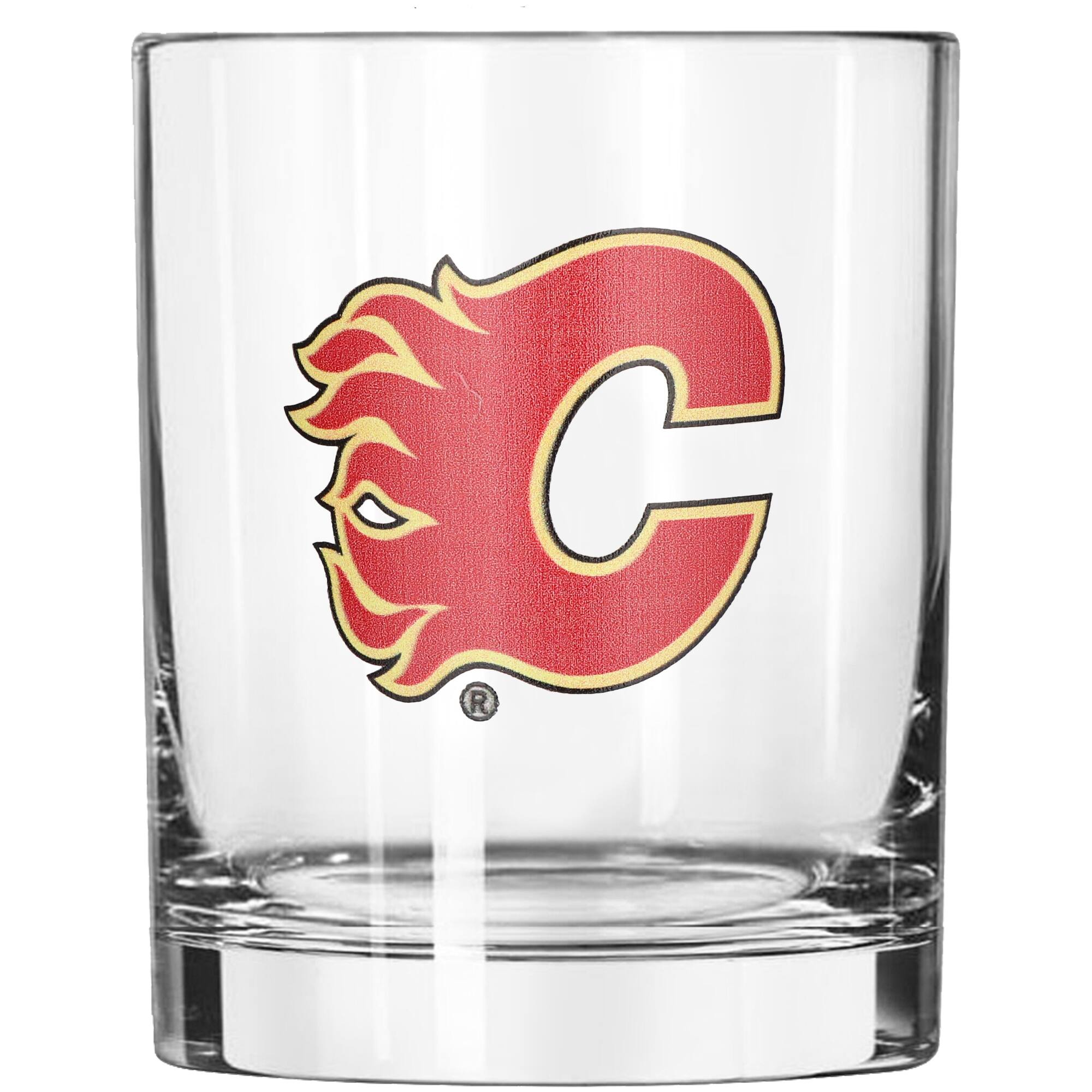 Alt View 1. Logo Brands - Calgary Flames Letterman 14oz. Rocks Glass - Multicolor.