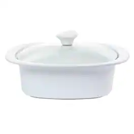 Gibson - Elite Gracious Dining 1.9 Quart Stoneware Casserole with Glass Lid - White