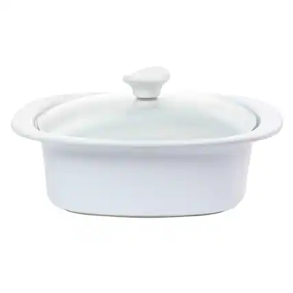 Front. Gibson - Gibson Elite Gracious Dining 1.9 Quart Stoneware Casserole in White with Glass Lid - White.