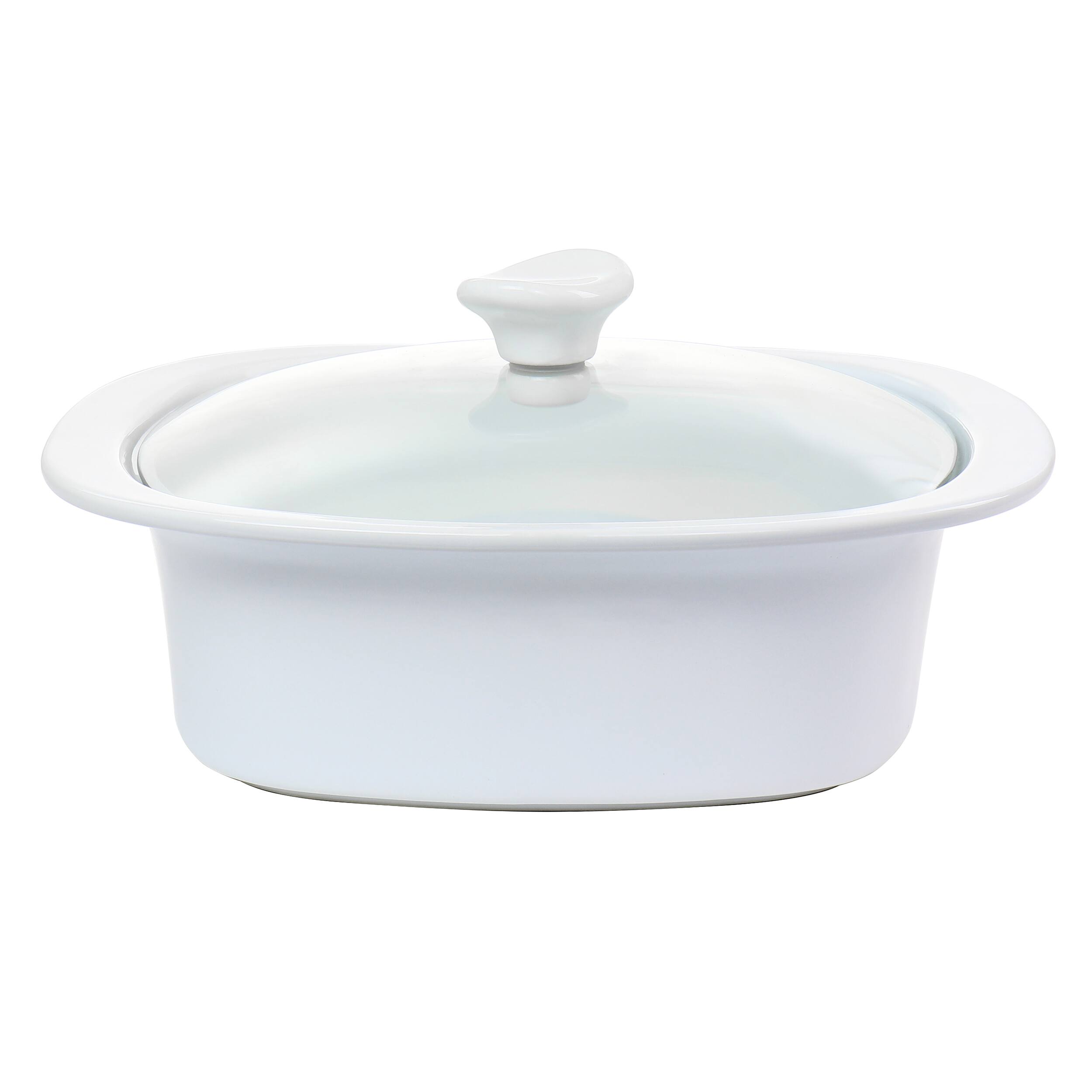 Gibson - Elite Gracious Dining 1.9 Quart Stoneware Casserole with Glass Lid - White