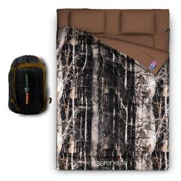 SereneLife - Double Sleeping Bag with 2 Pillows – Lightweight Waterproof 2-Person Camping Sleeping Bag - Brown