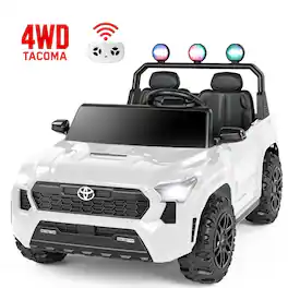 Wisairt - Toyota Tacoma Licensed 24V 4WD Kids Ride On Truck, 2 Seater Electric Vehicle w/ Remote, LED Lights - White