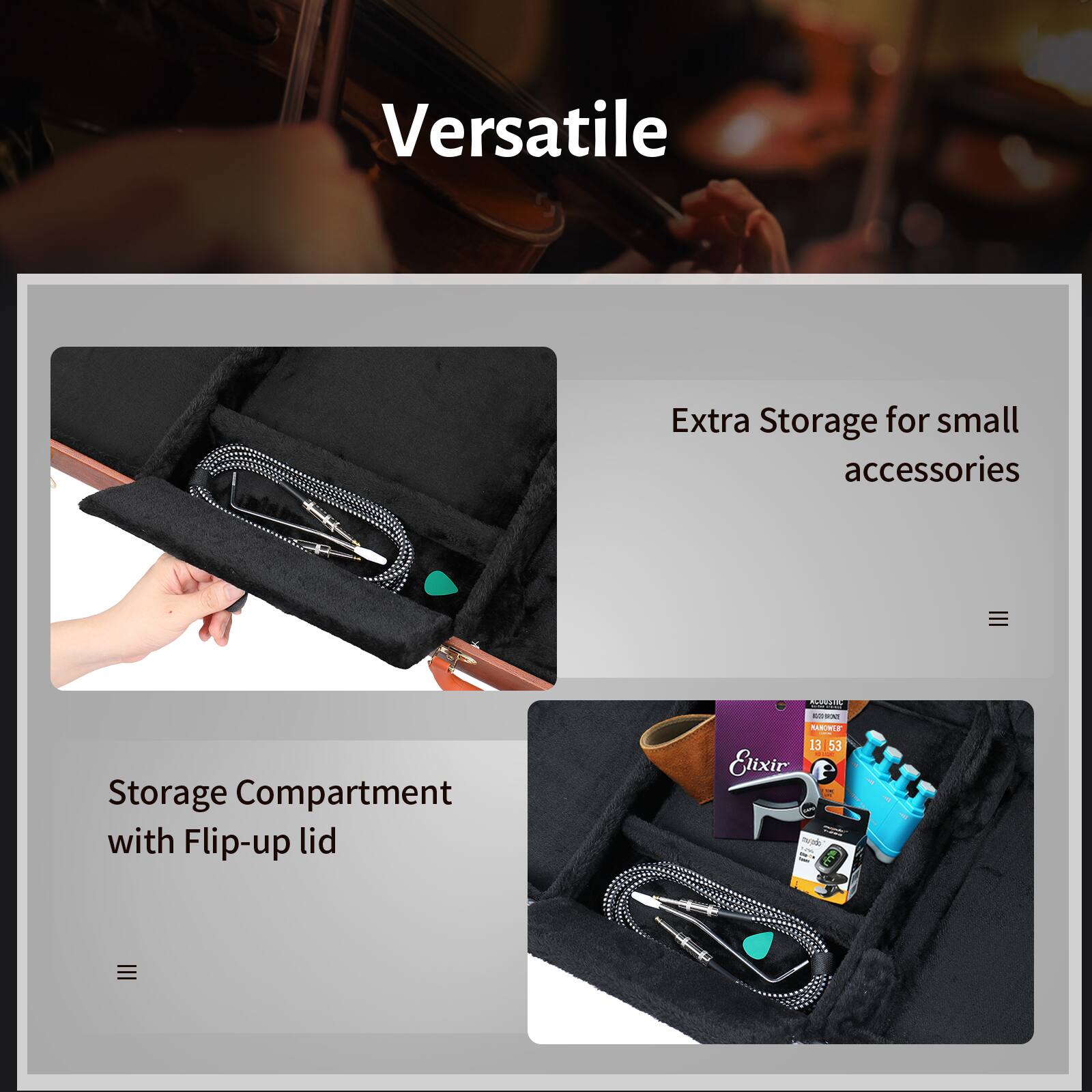 Versatile

Extra Storage for small accessories

Storage Compartment with Flip-up lid

Elixir

13 53
