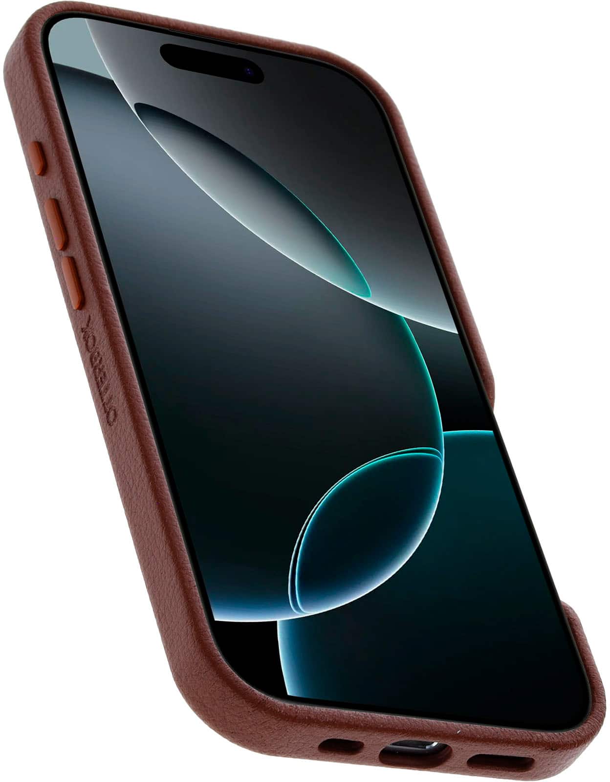 Left. OtterBox - Symmetry Cactus Leather Series Hard Shell for MagSafe for Apple iPhone 16 Pro - Rich Adobe.