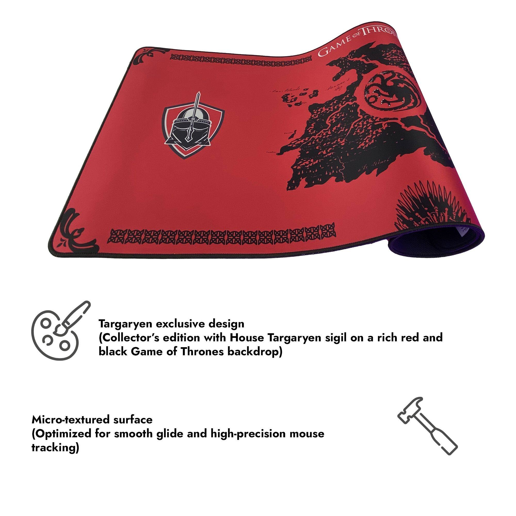Targaryen exclusive design (Collector's edition with House Targaryen sigil on a rich red and black Game of Thrones backdrop) Micro-textured surface (Optimized for smooth glide and high-precision mouse tracking)