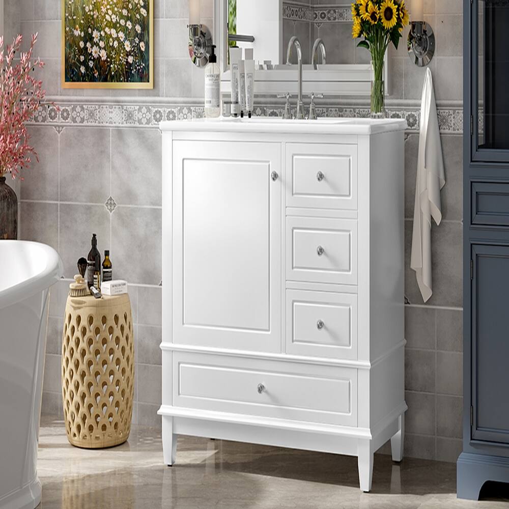 Alt View 8. Loheer - Loheer 36 inch bathroom vanity White Freestanding Cabinet with Ceramic Sink and 3 Drawers - White.