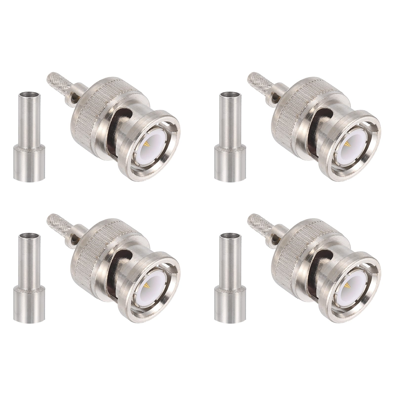 Unique Bargains - 4pcs BNC Male Crimp Connector, 1.8mm 50 Ohm PTFE Insulation for RG316/RG174/RG188/RG188A/LMR100 Coax Wireless Internet - Silver
