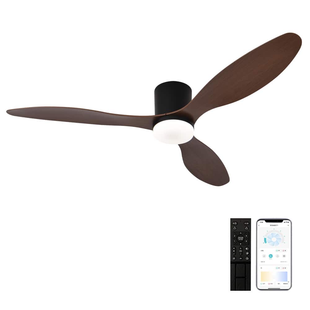 Topteng - 52" Smart Ceiling Fan with Light - App&Remote Control,DC Motor,Stepless Dimming 3000K-6000K,Flush Mount for Low Ceilings - Walnut