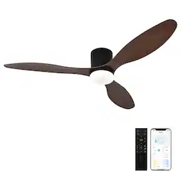 Topteng - 52" Smart Ceiling Fan with Light - App&Remote Control,DC Motor,Stepless Dimming 3000K-6000K,Flush Mount for Low Ceilings - Walnut