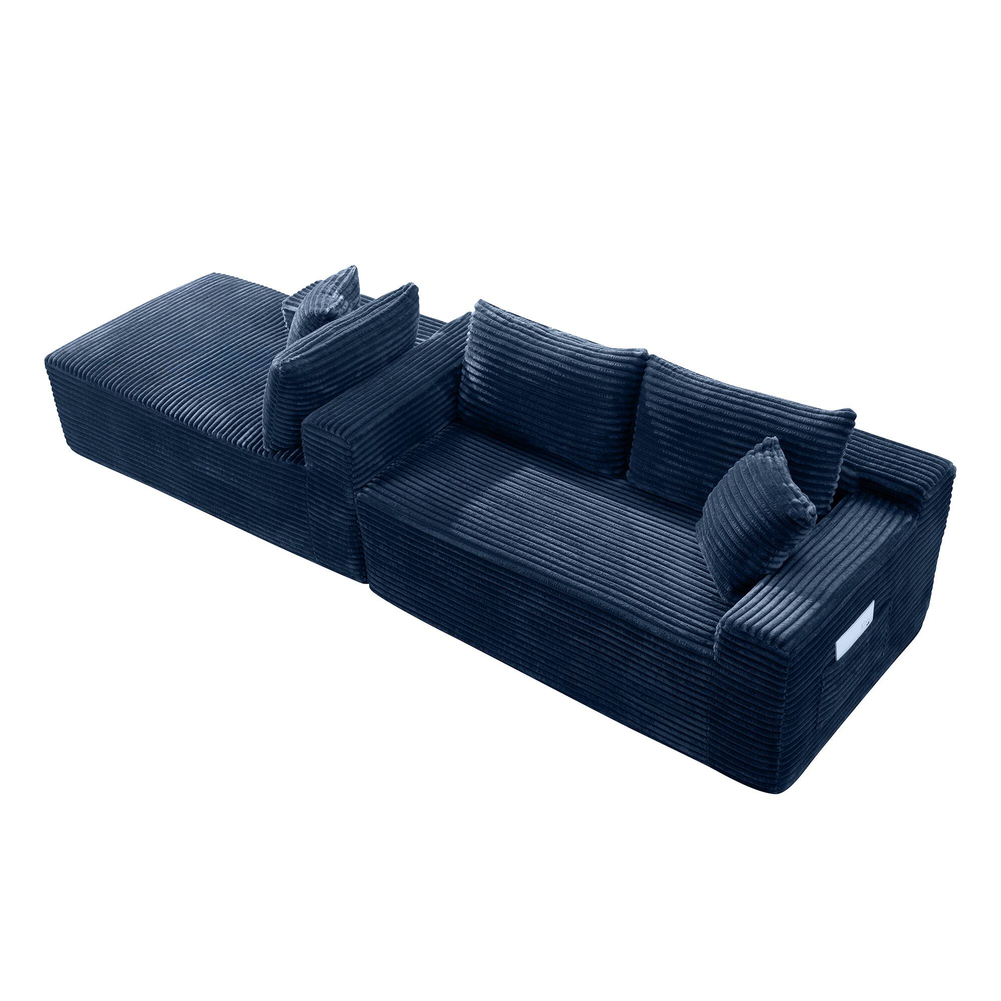 Left. Anysun - 107" Rabbit Hair Modular Cloud L-Shaped Sofa w/ Recliner, Modern Sleeper, Deep Seat, No Assembly Needed - Blue.