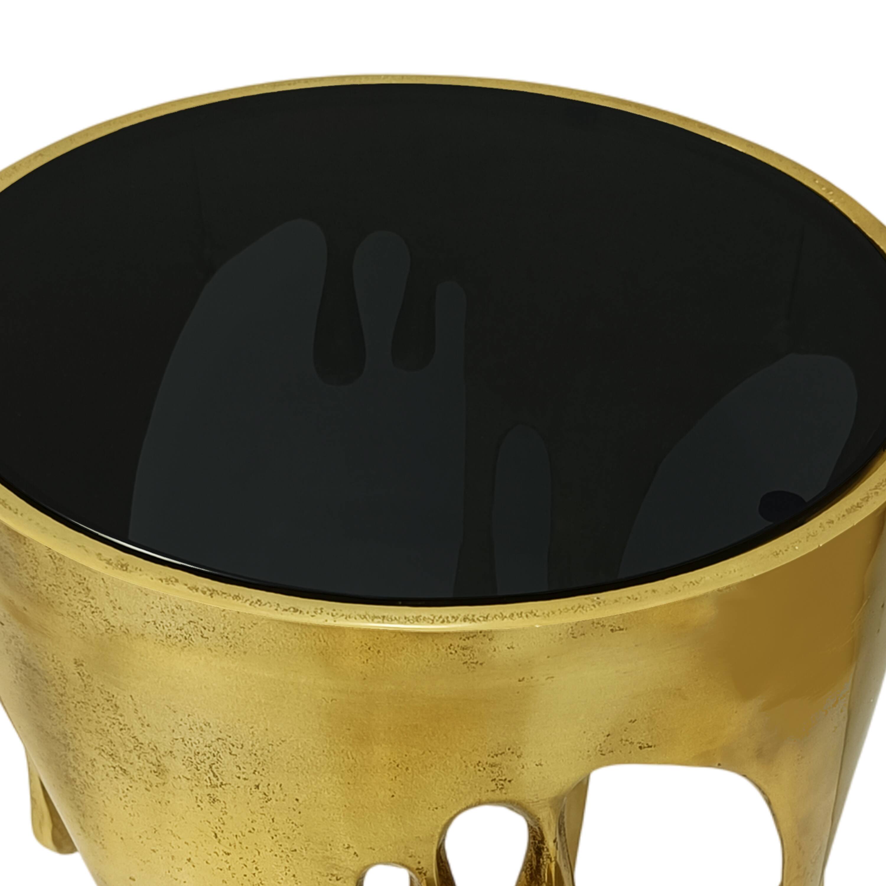 Alt View 5. Manhattan Lane - Capri Side End Table | 24.75 Inch Round Glass Top | Melting Drip Design - Gold, Black.