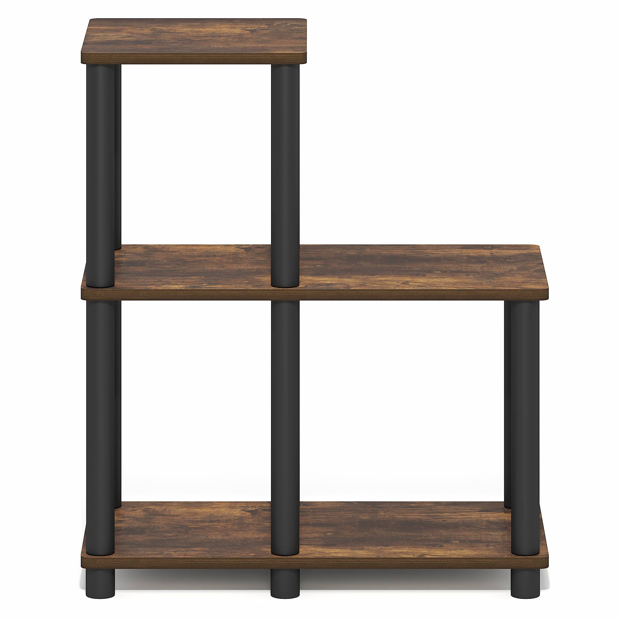 Alt View 6. Furinno - TURN-N-TUBE Storage Shelves, 3-Tier Ladder Book Shelf with Open Frame Design, 3-Cube Toolless Corner Shelf - Amber Pine/Black.