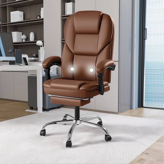 Angle. Homall - Massage Office Chair Reclining Computer Chair Ergonomic Executive Leather Chair Support 8 Hours Heavy Duty Design - BROWN.