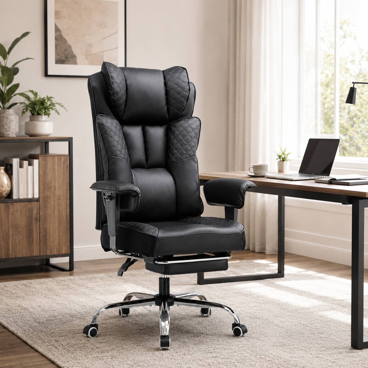 Alt View 3. CloudRest Pro - High Back Executive Reclining Gaming Chair Wide PU Leather Big and Tall Ergonomic Office Chair - BLACK.