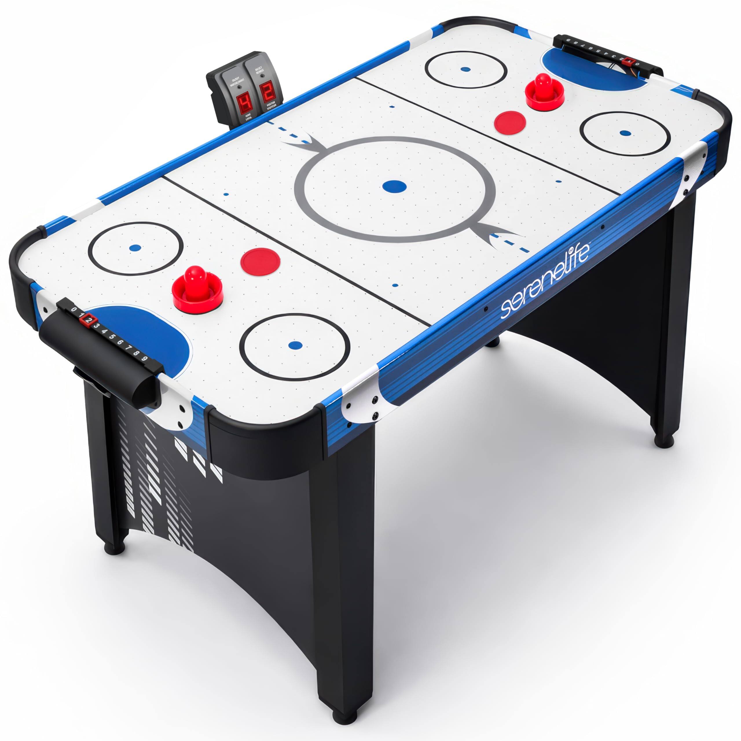SereneLife - SLARHKY430 48in Air Hockey Game Table, Built-in Score Tracker, Digital LED Scoreboard, Accessories