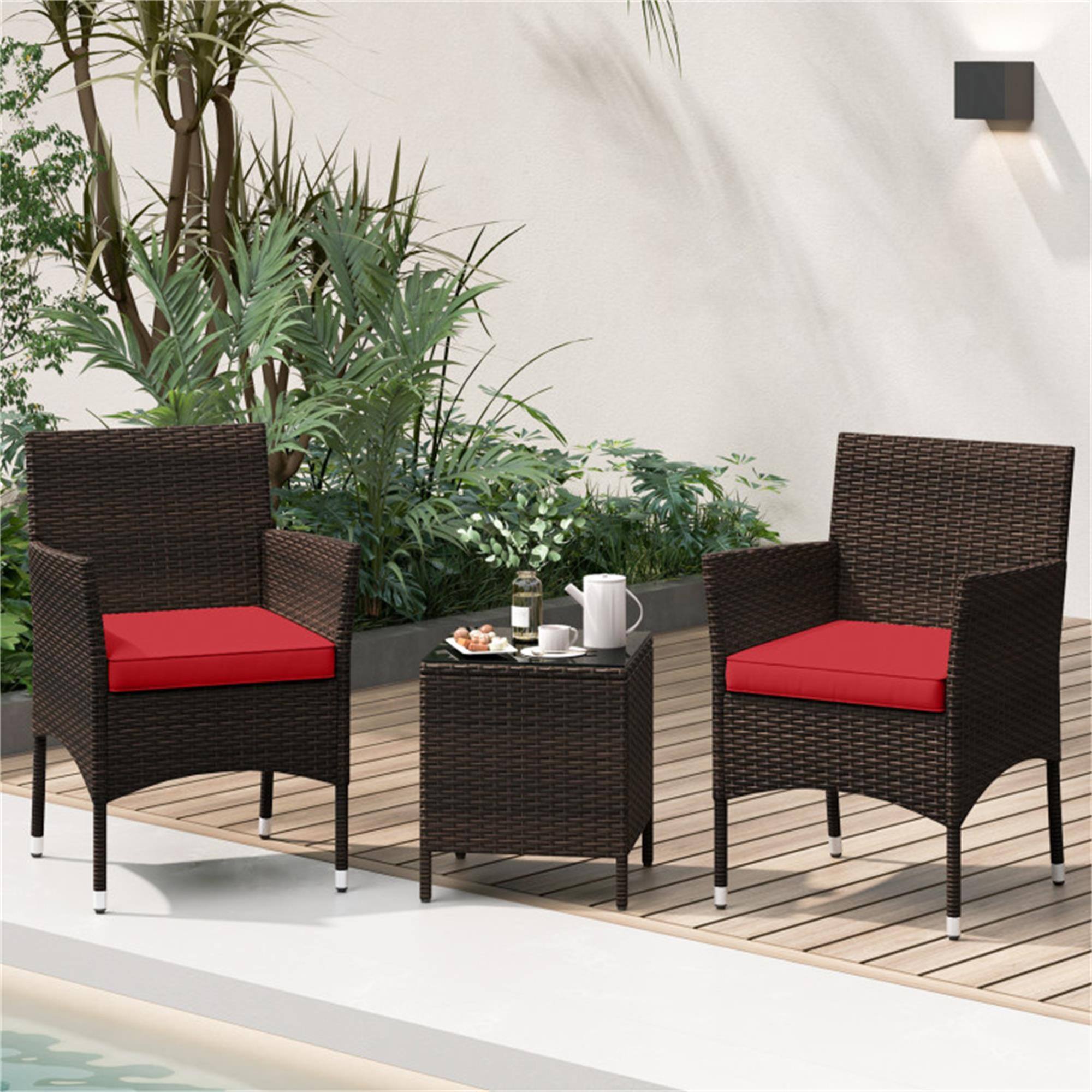 Alt View 2. Boyel Living - Red 3 Pieces Outdoor Conversation Set with Cushioned Seat and Glass Tabletop 32.0-in L x 22.5-in W x 22.5-in H - Red.