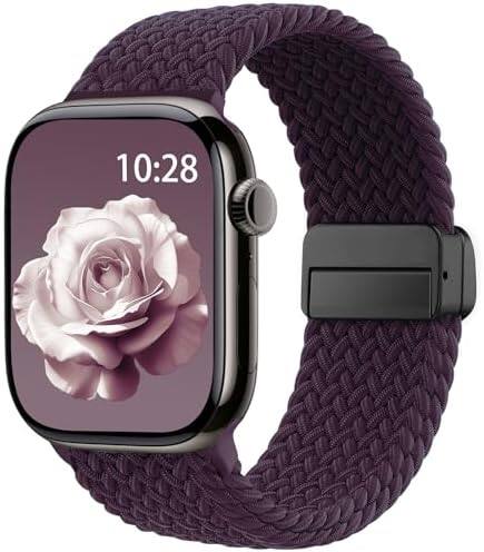 Alt View 5. Core Tech - Braided Stretchy Magnetic Watch Band for Apple Watch 44/45/46/49mm & 42mm Series 1-3 - Cherry Red.