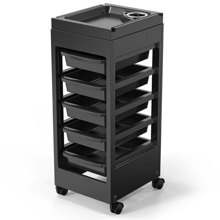Left. Winado - Salon Trolley Cart with Wheels & 5 Drawers & Hair Dryer Holder for Beauty Barber - Black.