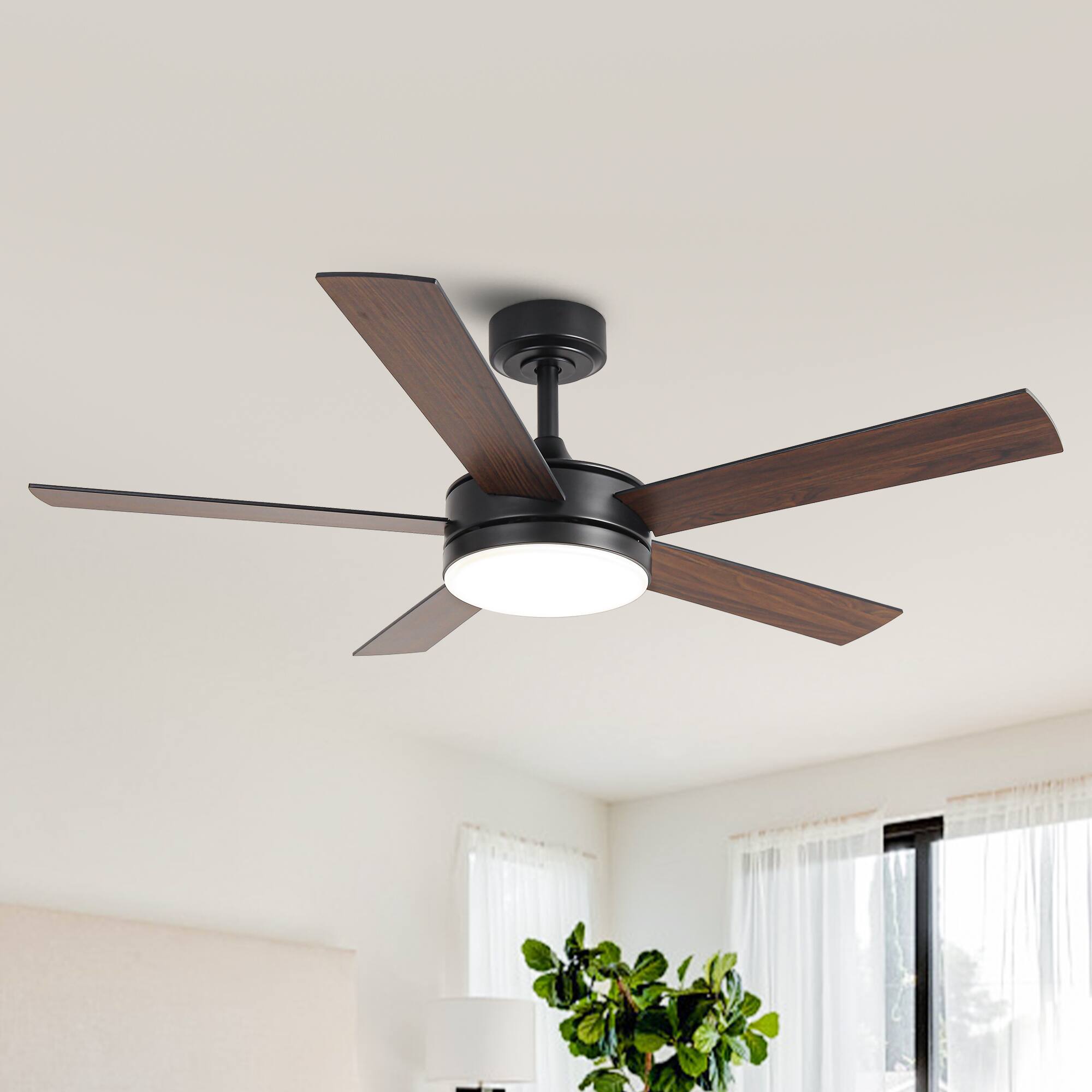 Back. Vaczon - Modern 48-inch 5-Blade Ceiling Fan with LED Lights and Remote Control - Black.